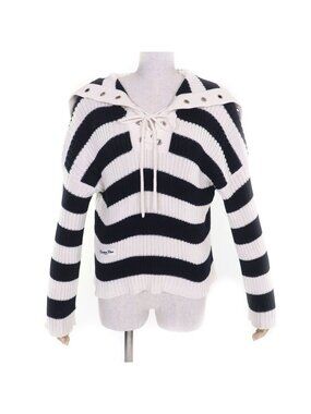 Dior Cotton 100% Border Sailor Color Long Sleeve Knit White Navy Sweater 40